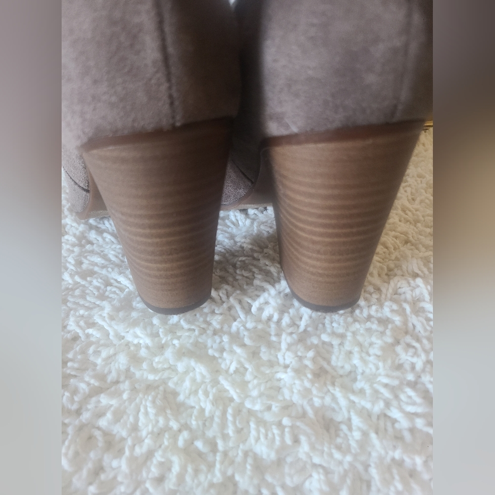 Merona Taupe Suede Slouchy Mid-Calf Heeled Boots - Picture 5 of 9